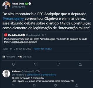 Pode isso? Dino reclama do Exército mas exalta Projeto de Lei de deputado que apoia terroristas….