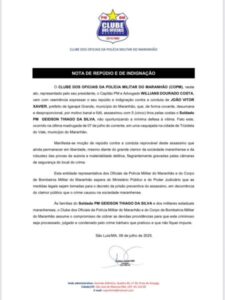 Clube de Oficiais da PMMA repudia assassinato cometido por prefeito que segue em liberdade