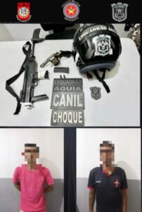 CHOQUE prede dois bandidos no bairro do Bequimão com simulacro de Submetralhadora e revólver calibre 38 TAURUS