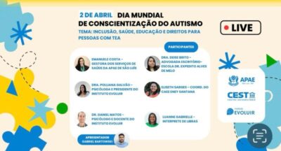 APAE de São Luís promove live sobre inclusão, saúde, educação e direitos das pessoas com autismo