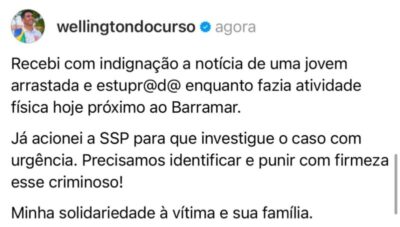 Deputado Wellington solicita urgência em identificação de criminoso que estuprou jovem em São Luís