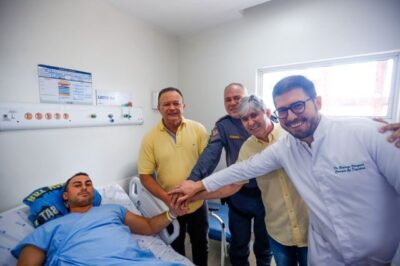 Brandão visita policial Jefferson Castelo Branco, que recebeu alta hospitalar após ser baleado
