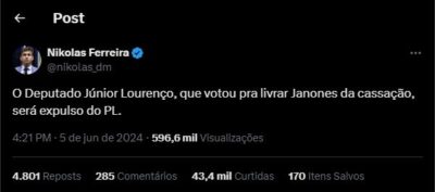 Chupetada petista: Vitima de fakenews pede expulsão de deputado maranhense que votou a favor da rachadinha….