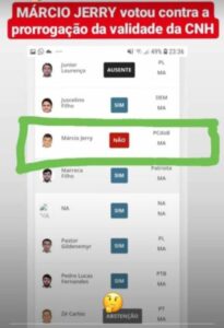 Líder da bancada federal, comunista Márcio Jerry vota contra a população, depois de impedir a gratuidade da Carteirinha dos Estudantes, deste vez tentaram impedir ampliação para dez anos da Carteira de Motorista…