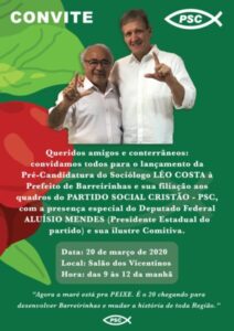 De mudança para o PSC, Léo Costa lançará pré-candidatura a prefeito de Barreirinhas