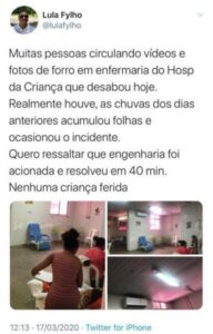 Lula Fylho sobre teto que desabou: “foi resolvido em 40 minutos e não houve crianças feridas”…