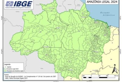 IBGE inverte MT e MS e omite sigla do Acre em mapa da Amazônia Legal