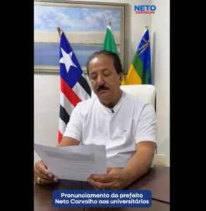 Vídeo: Pronunciamento do prefeito Neto Carvalho sobre o transporte de estudantes universitários