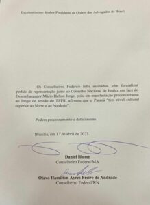 Conselho Nacional da OAB repudia fala de desembargador do Paraná