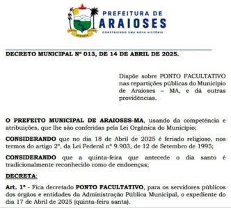 Decreto Municipal sobre ponto facultativo