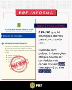 PRF alerta sobre circulação de fake news a respeito de concurso público falso