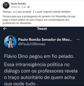 Paulo Romão critica gastos de Dino com propagandas enganosas e pede que governador cumpra a lei e pague os professores…
