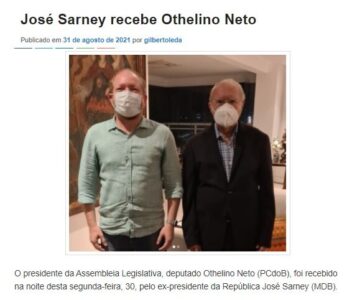 Othelino Neto do PCdoB abraçado com Sarney, pai da ex-governadora Roseana. Qual a novidade?