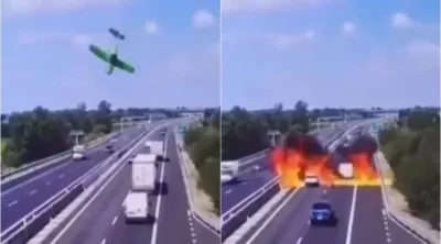 Vídeo mostra avião caindo em estrada; duas pessoas morreram e motoristas ficaram feridos