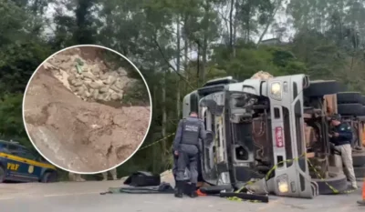 Carreta com carga de maconha tomba na BR-262 e droga é furtada; veja o vídeo