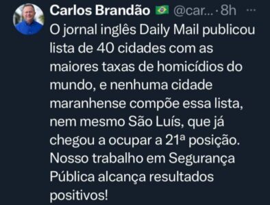 Divulgado ranking das 40 cidades com mais homicídios no mundo: cidades maranhenses estão fora da lista