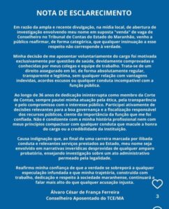 TCE-MA: conselheiro aposentado nega venda de vaga