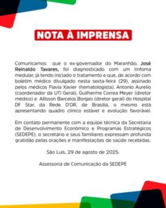 Ex-governador Zé Reinaldo é diagnosticado com linfoma e inicia tratamento em Brasília