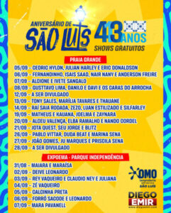 Confira a programação completa dos shows gratuitos dos 413 anos de São Luís e da EXPOEMA