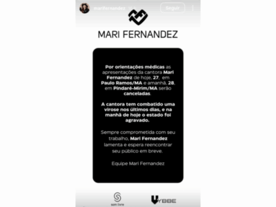 Mari Fernandez cancela shows no Maranhão devido a agravamento de virose