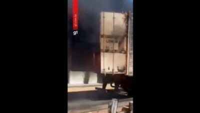 Motorista dirige caminhão pegando fogo por ruas de cidade no Sul do MA