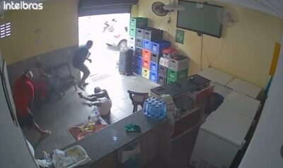 Veja o momento em que um policial de folga reage a assalto e mata suspeito em bar de São Luís