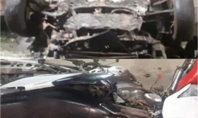 Carro colide na traseira de motocicleta e deixa 1 morto e duas pessoas feridas
