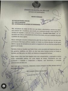 Vereadores entregam manifesto em apoio a pré-candidatura de Paulo Victor à prefeitura de São Luis