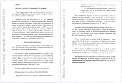 Confira a íntegra do voto da ministra Cármen Lúcia em favor da reeleição de Iracema Vale na Assembleia