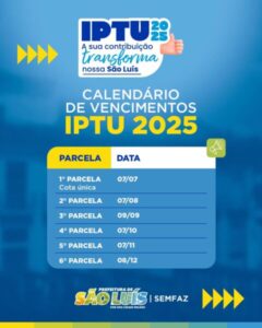 São Luís: Corra que dá tempo! Segunda parcela do IPTU 2025 vence nesta quinta-feira (7)