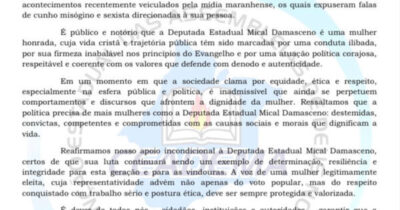CEADEMA emite nota de apoio à deputada Mical Damasceno e repudia…