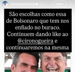 Lahesio critica Bolsonaro ao comentar decisão de Ciro Nogueira de não assinar impeachment de Moraes
