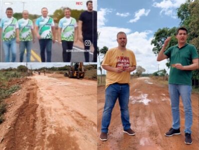 Rodrigo Lago e Fernando Braide denunciam a situação do “asfalto” na Estrada do Afoga, inaugurada por Brandão há apenas 6 meses