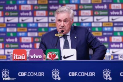 Com apenas três jogadores atuando no futebol brasileiro, técnico Carlo Ancelotti convoca Seleção