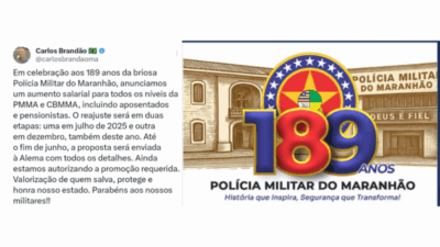 O governador do Maranhão; Carlos Brandão, Anunciou reajuste Salarial para os PMs e Bombeiros do Estado