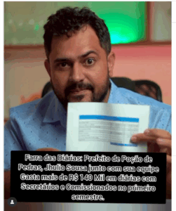 Farra das Diárias: Prefeito de Poção de Pedras, Jhulio Sousa junto com sua equipe Gasta mais de R$ 140 Mil em diárias com Secretários e Comissionados no primeiro semestre