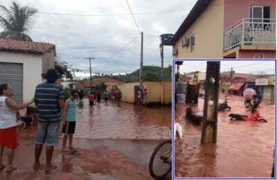 Temporal deixa Poção de Pedras debaixo d’água; fenômeno não acontece há 50 anos