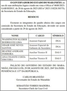 Governador Carlos Brandão exonera mais um dinista da Seduc
