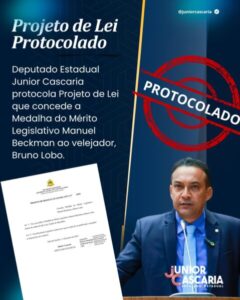 Junior Cascaria protocola Projeto de Lei que concede Medalha Manuel Beckman ao velejador Bruno Lobo