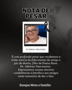 Prefeito Enoque Mota decreta luto oficial de três dias pelo falecimento do juiz Adelvan Pereira