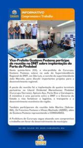Vice-prefeito Gustavo Pestana participa de reunião do DNIT sobre implantação do Porto do Pindobal
