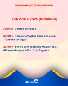 Aniversário de Pastos Bons terá Magníficos, Gildean Marques,Dalmi Júnior e grandes atrações locais