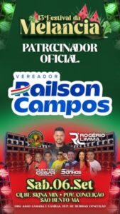 Railson Campos é destaque como patrocinador oficial do 13º Festival da Melancia em São Bento