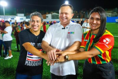 Deputado Osmar Filho e vereadora Clara Gomes participam da inauguração do Estádio Beira-Rio, na Ilhinha, em São Luís