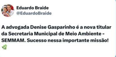 Braide anuncia substituta da irmã de Edilázio no Meio Ambiente