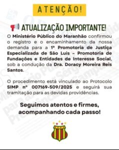 ATUALIZAÇÃO IMPORTANTE: Ministério Público do Maranhão dá prosseguimento à demanda do movimento “Resgate Bolívia Querida” contra a atual diretoria do Sampaio Corrêa