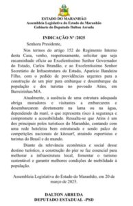 Após pedido de Dalton Arruda na Assembleia Legislativa, Carlos Brandão anuncia construção de píer em Atins