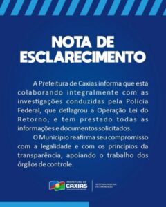 Caxias: Nota de esclarecimento…
