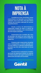 Caxias: Prefeito Gentil Neto emite nota de esclarecimento