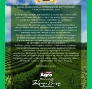 Carta de Agradecimento aos PATROCINADORES da 51ª EXPOCODÓ